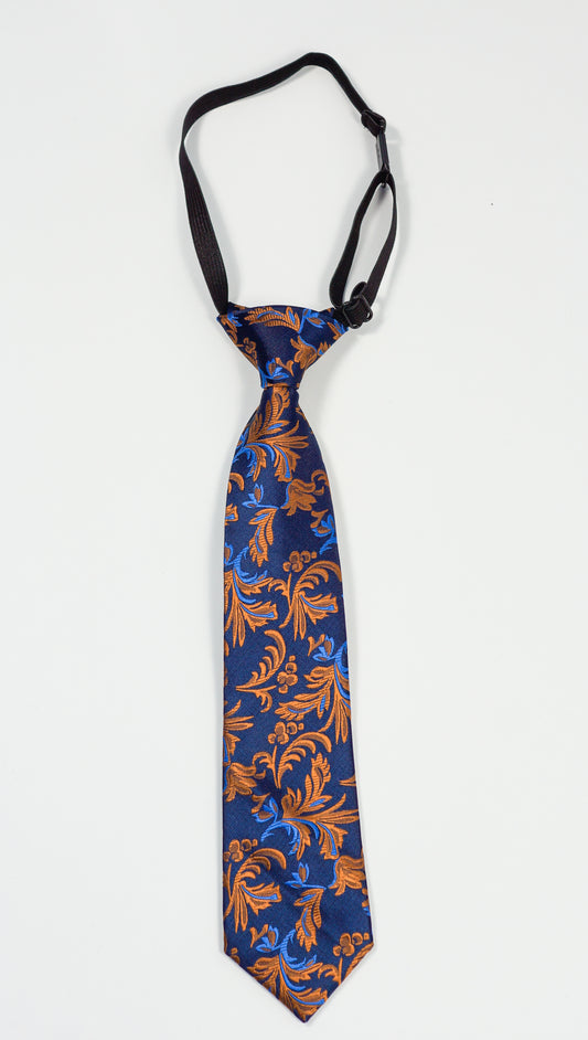 Navy & Copper Floral Junior Tie