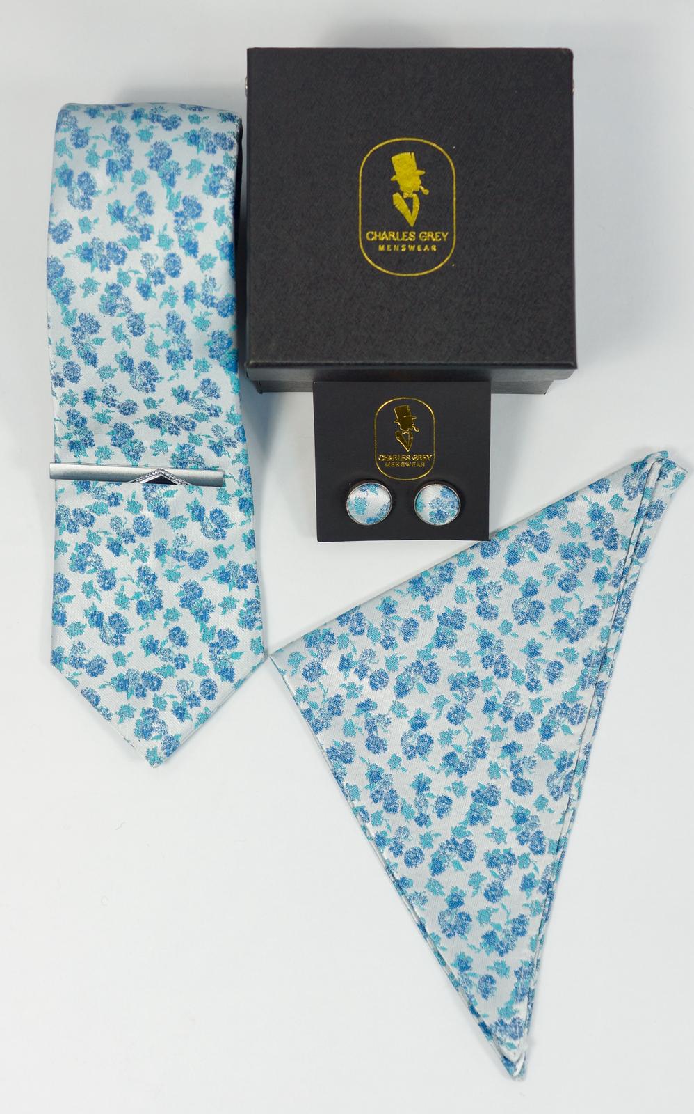 Teal Floral Tie Set