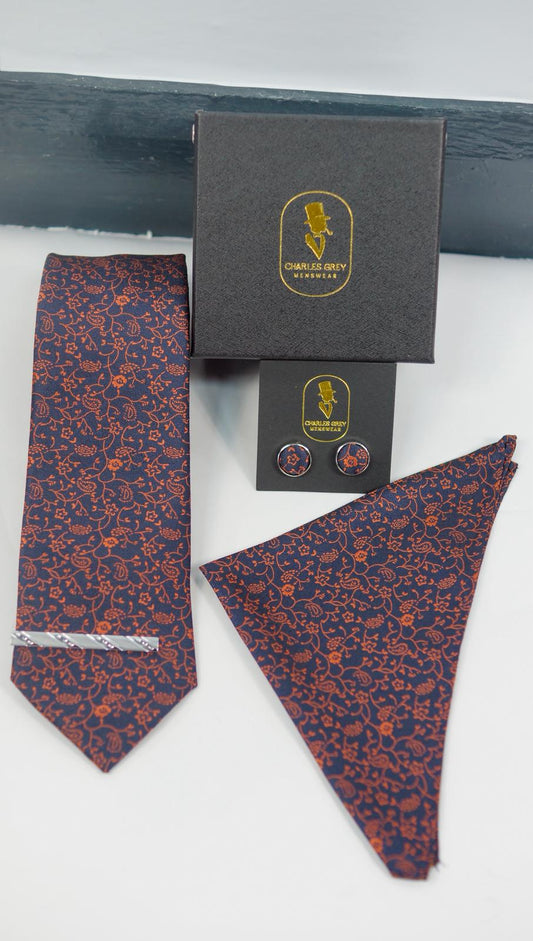 Coral Rust Navy Tie Set