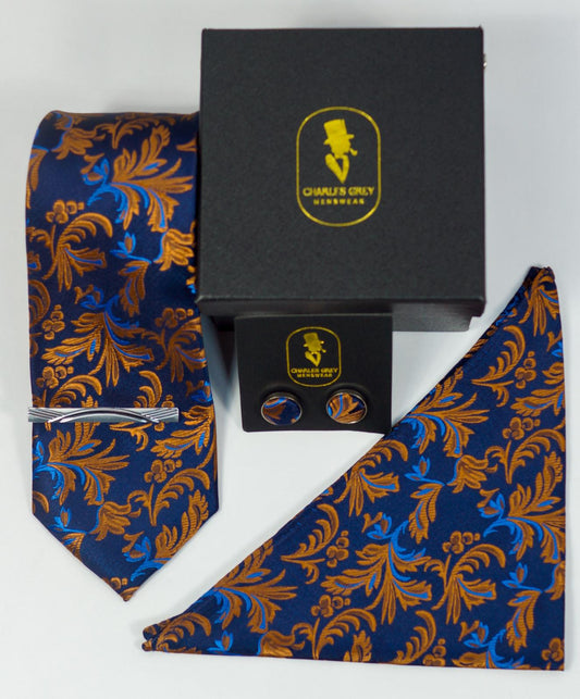 Navy & Copper Floral Tie Set