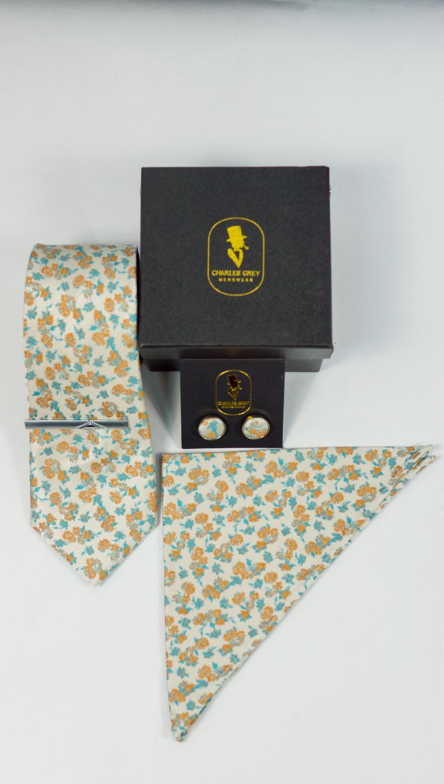 Orange Floral Tie Set