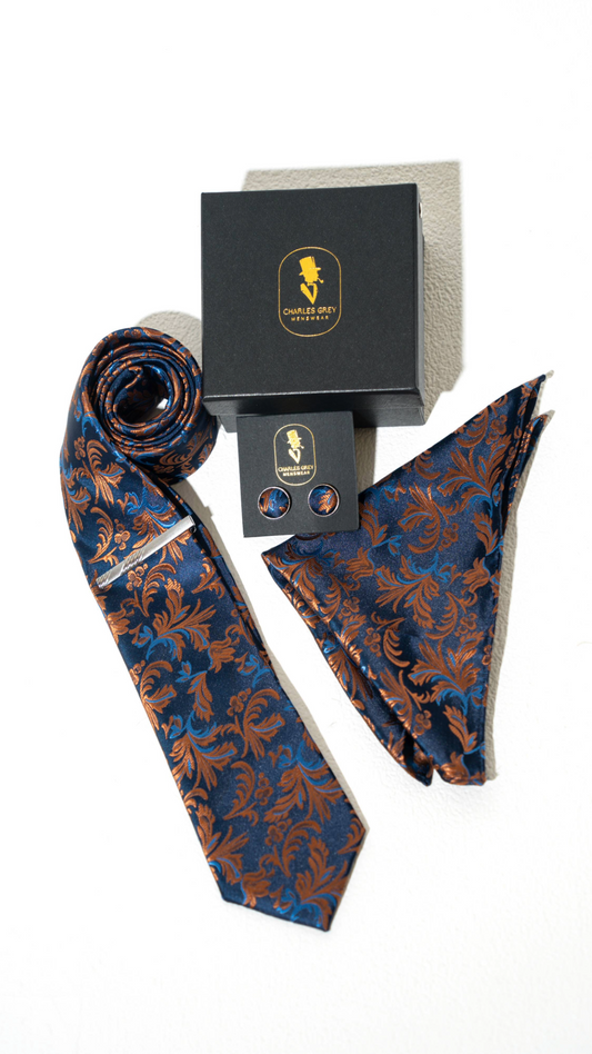 Navy & Copper Floral Tie Set