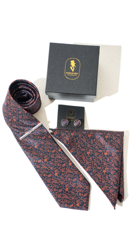 Coral Rust Navy Tie Set