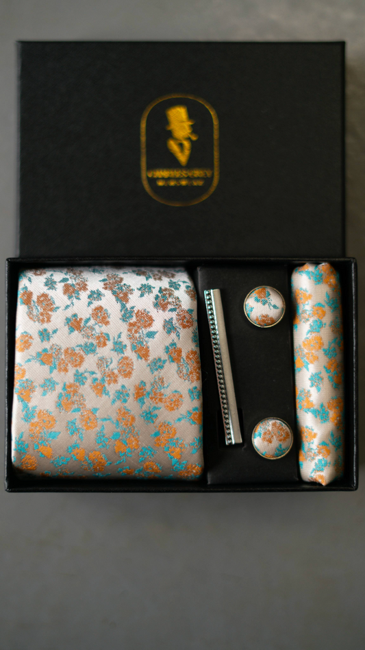 Orange Floral Tie Set