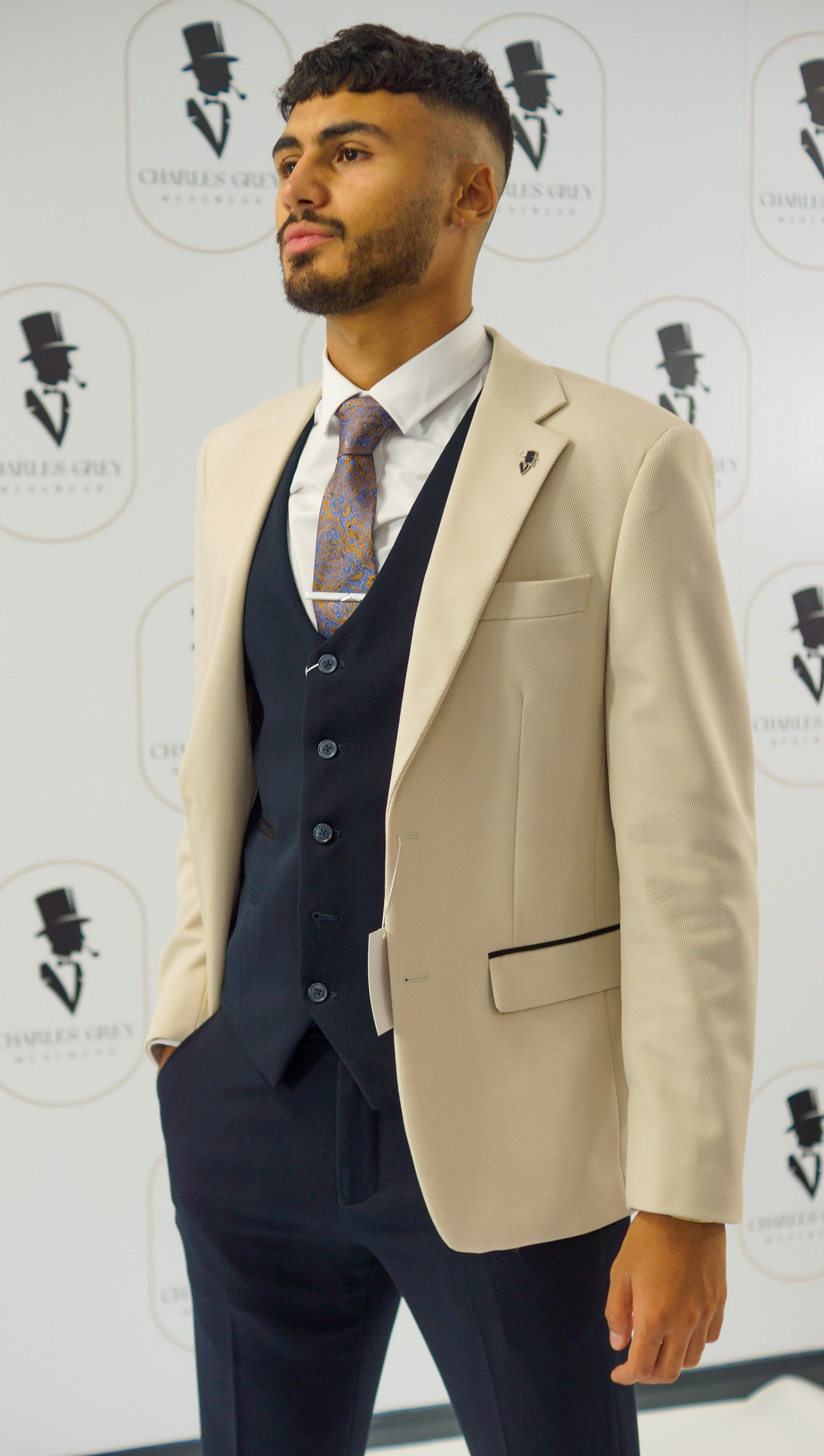 Sandro Beige with Sandro Navy Waistcoat and Trouser Mix & Match