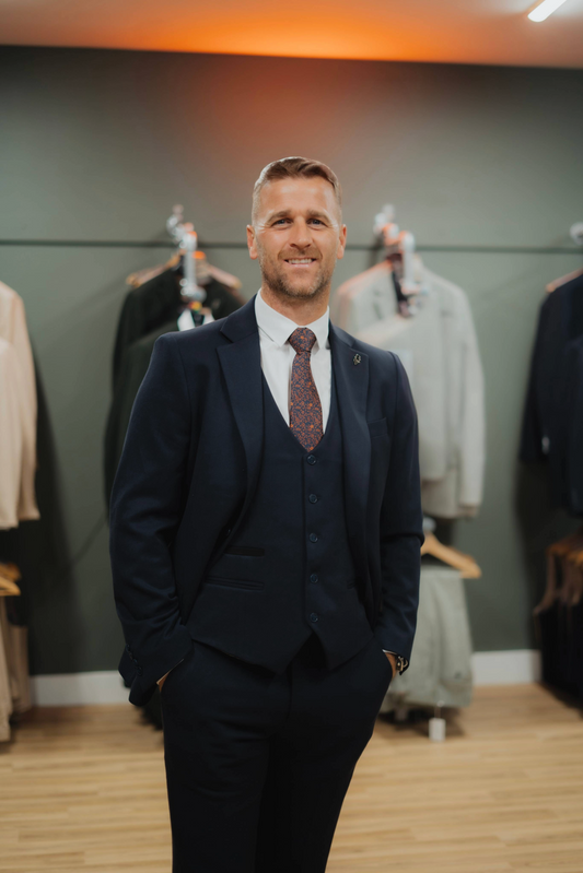 Former Newcastle United, Wigan & Hull Footballer Ryan Taylor wearing the Sandro Navy Three Piece Suit